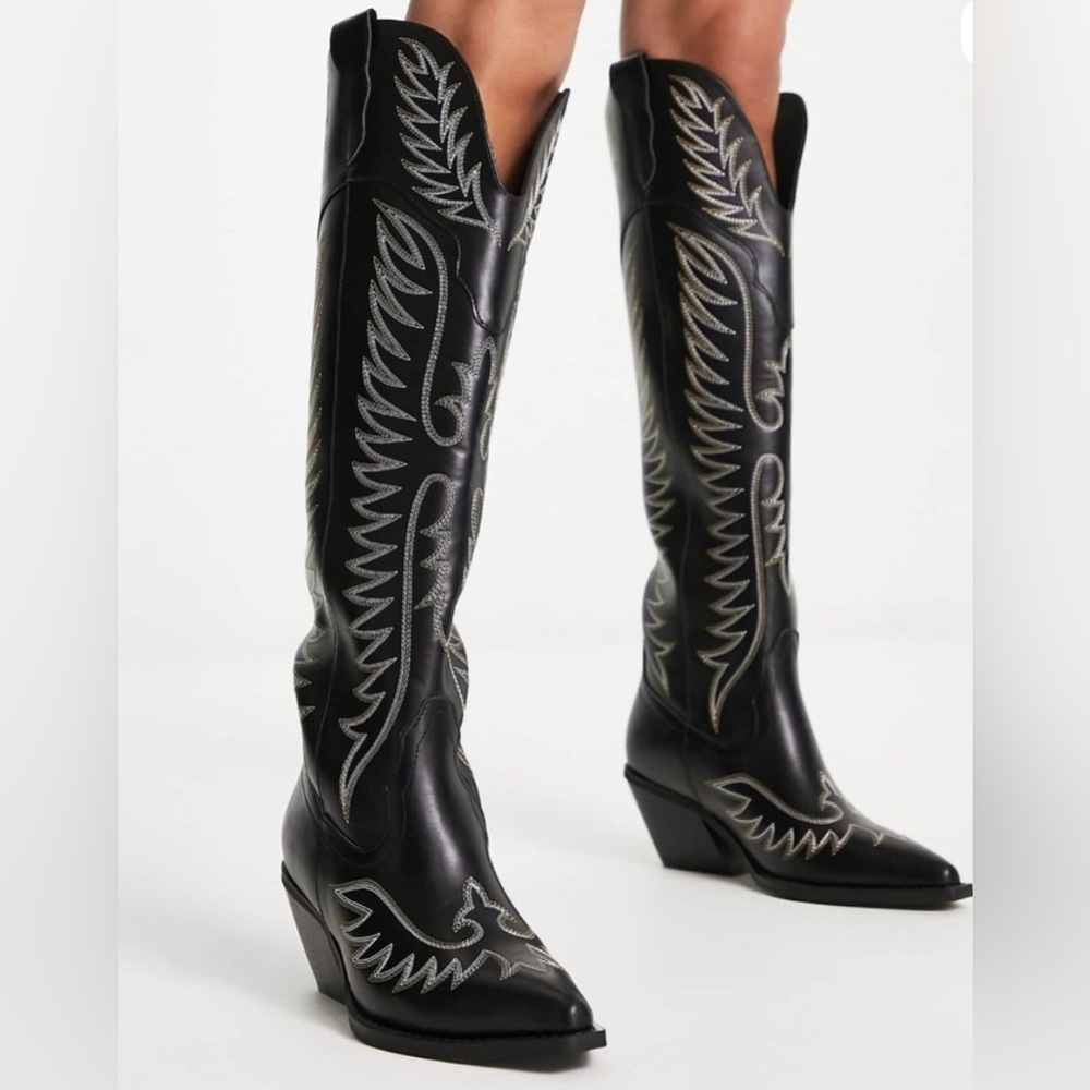 ASOS Chester Contrast Stitch Western Knee Boot - WIDE Fit